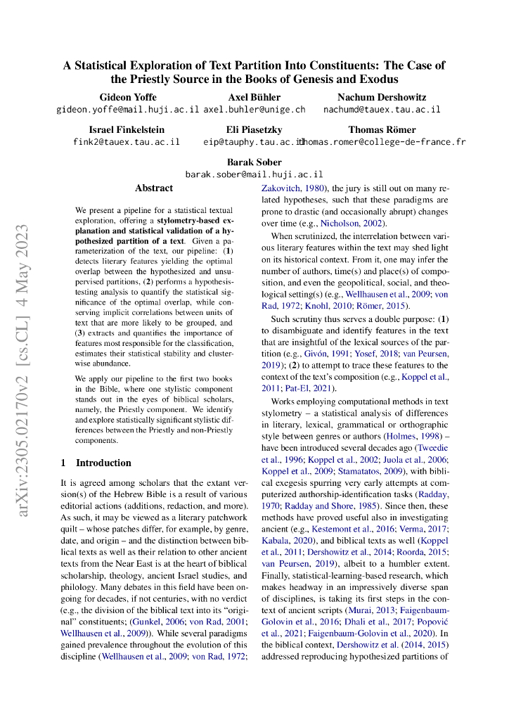 文本分段成分的统计探索：以《创世记》和《出埃及记》中祭司来源为例（英文版）
