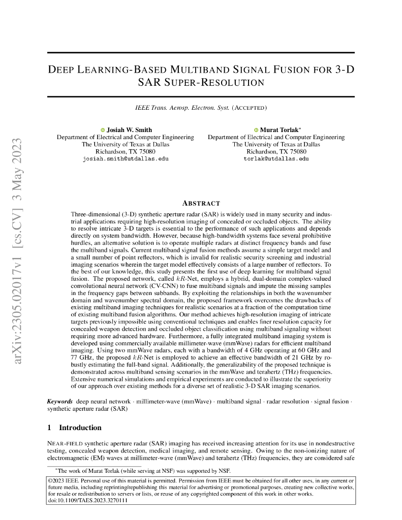 基于深度学习的多波段信号融合用于三维 SAR 超分辨率（英文版）