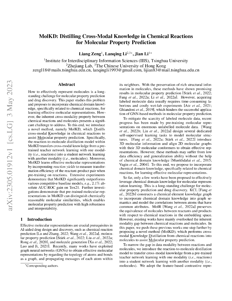 MolKD:化学反应跨模态知识蒸馏用于分子性质预测（英文版）