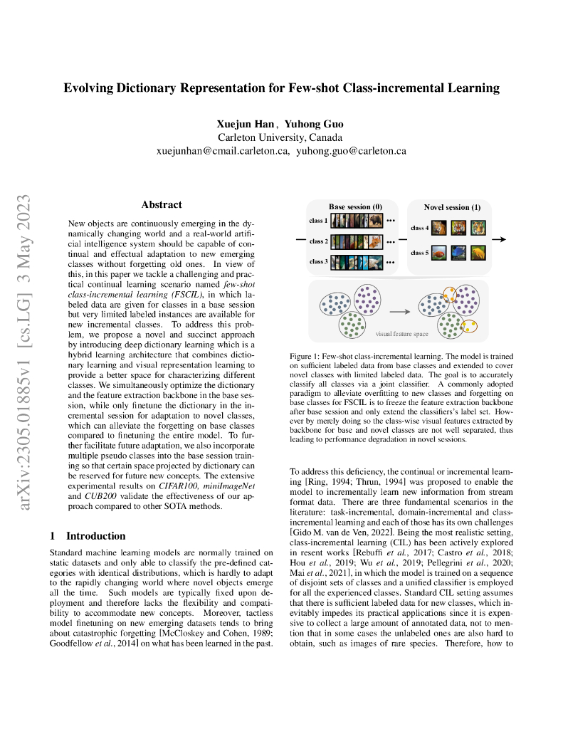 面向少样本类增量学习的演进式字典表示（英文版）