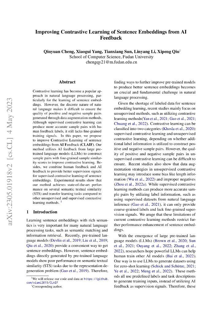 通过人工智能反馈提高对比学习句子嵌入（英文版）
