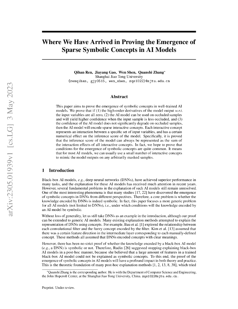AI 模型中稀疏符号概念出现证明的进展（英文版）