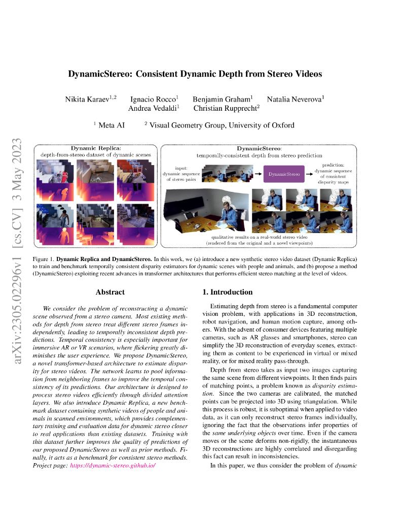 DynamicStereo：来自立体视频的一致动态深度（英文版）
