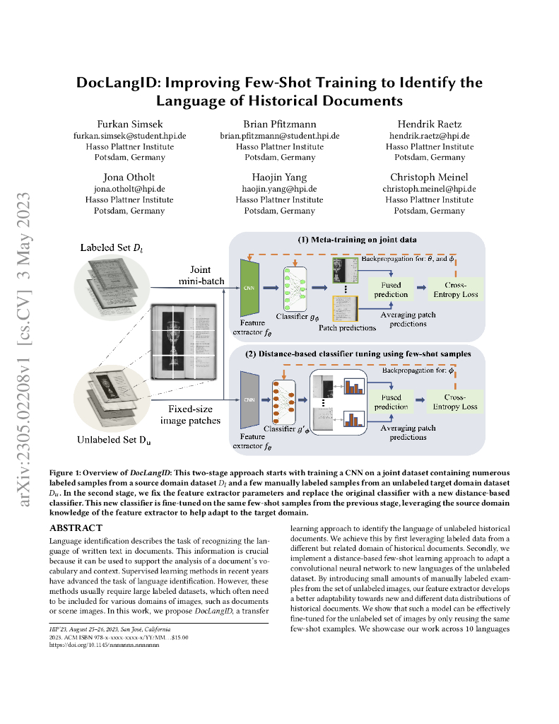 DocLangID:改进少样本训练方法以识别历史文档的语言（英文版）