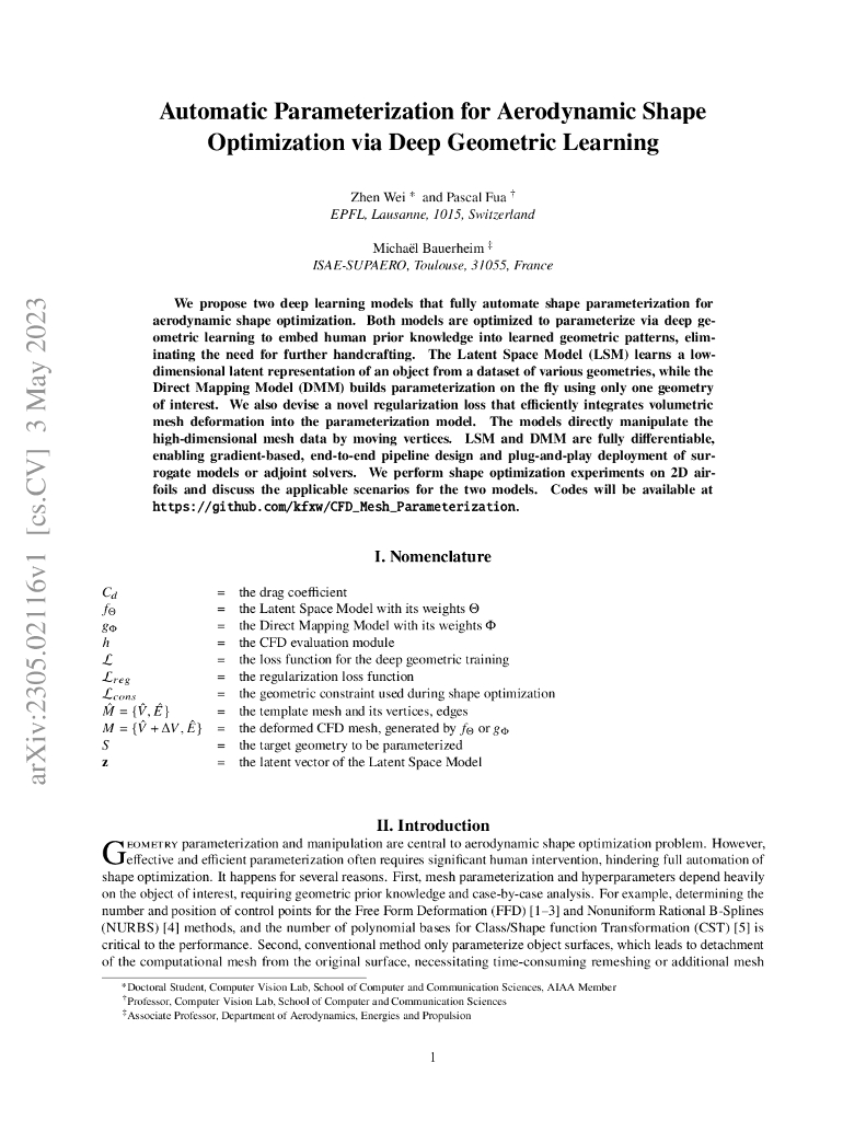 通过深度几何学习实现空气动力外形优化的自动参数化（英文版）