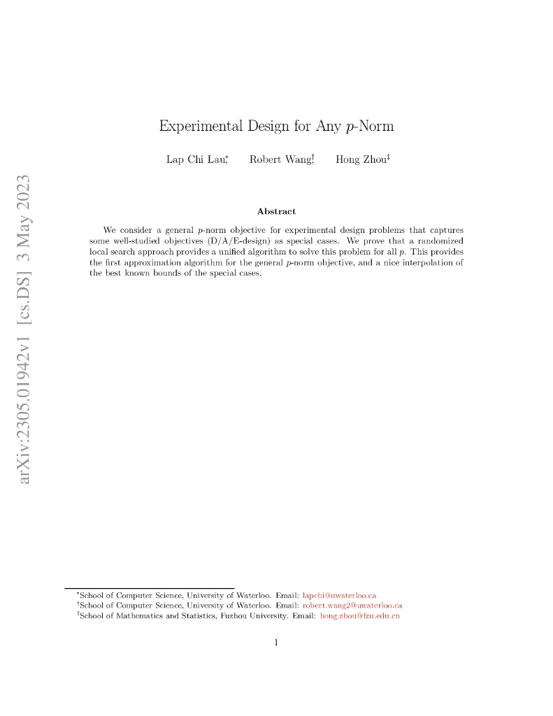 任意$p$-范数的实验设计（英文版）