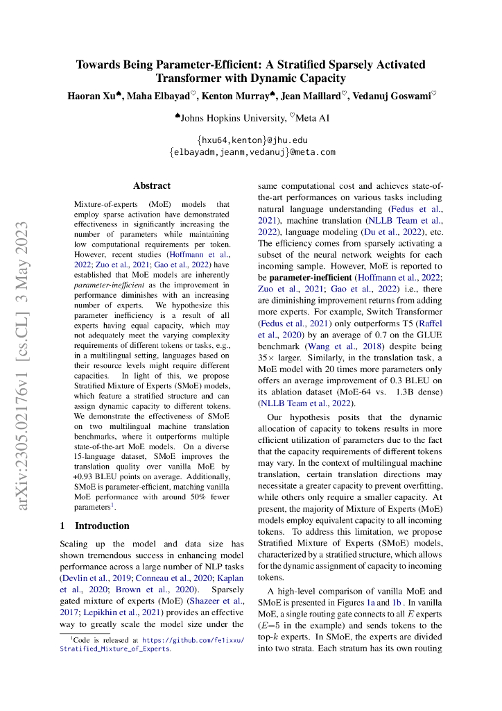 朝着参数效率化迈进：具有动态容量的分层稀疏激活变压器（英文版）