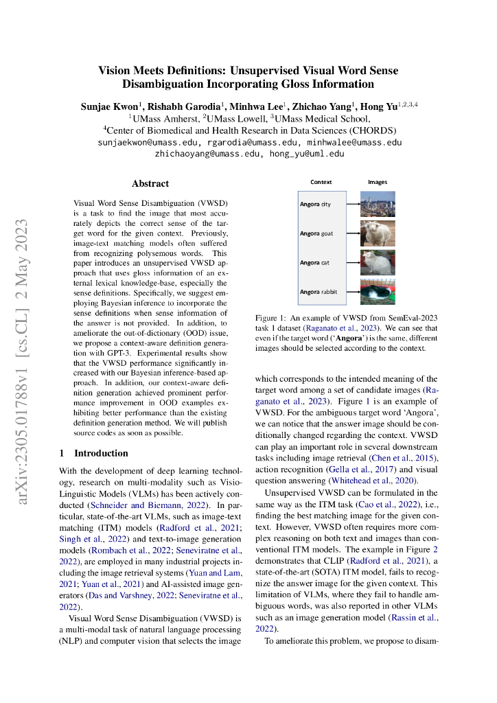 视觉遇见定义：融合词汇信息的无监督视觉词义消岐（英文版）