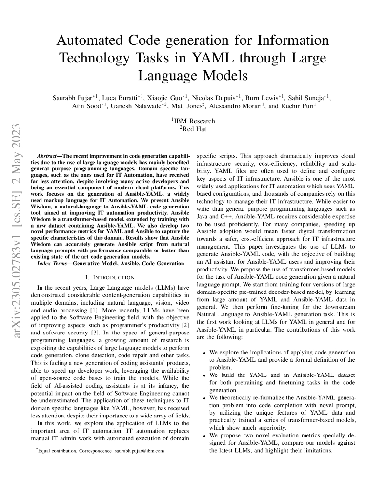 基于大语言模型的 YAML 信息技术任务自动生成（英文版）