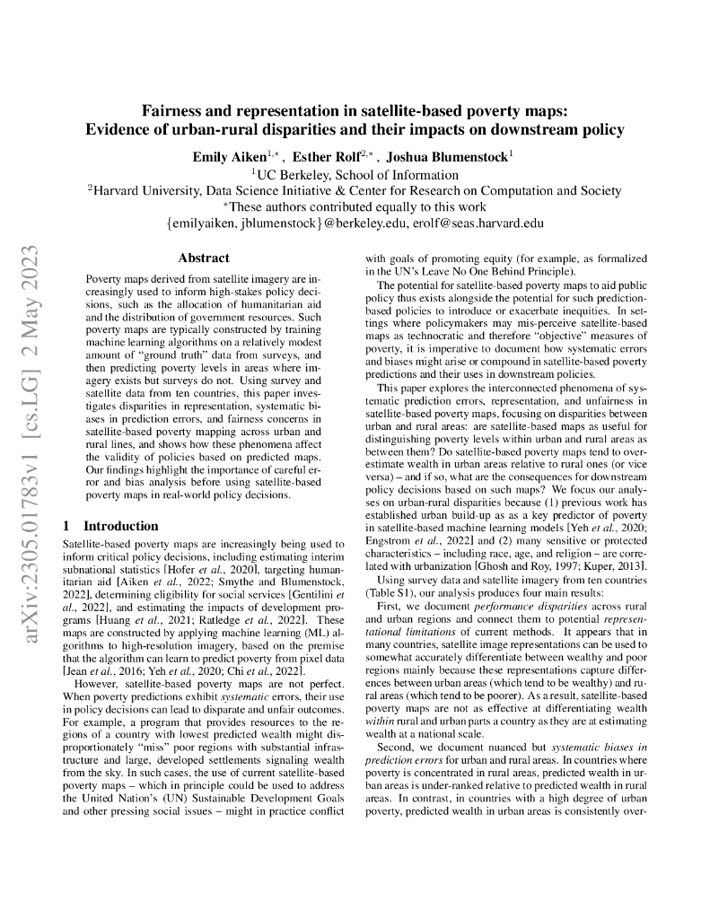卫星贫困地图中的公平性和代表性：城乡差异及其对下游政策的影响证据（英文版）