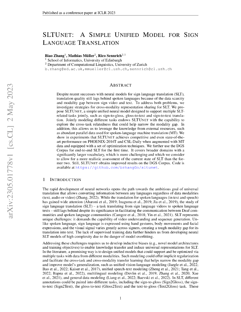 SLTUNET：一种简单的统一手语翻译模型（英文版）