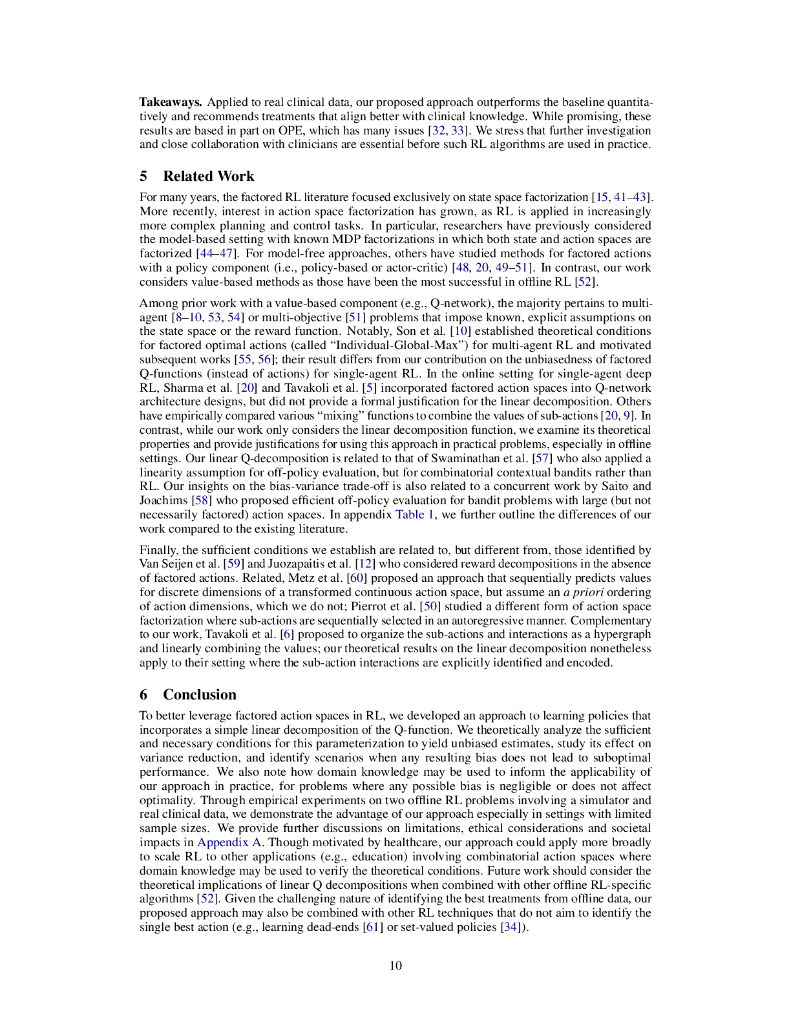 利用分解的行动空间实现医疗保健中高效的离线强化学习（英文版）_第10页