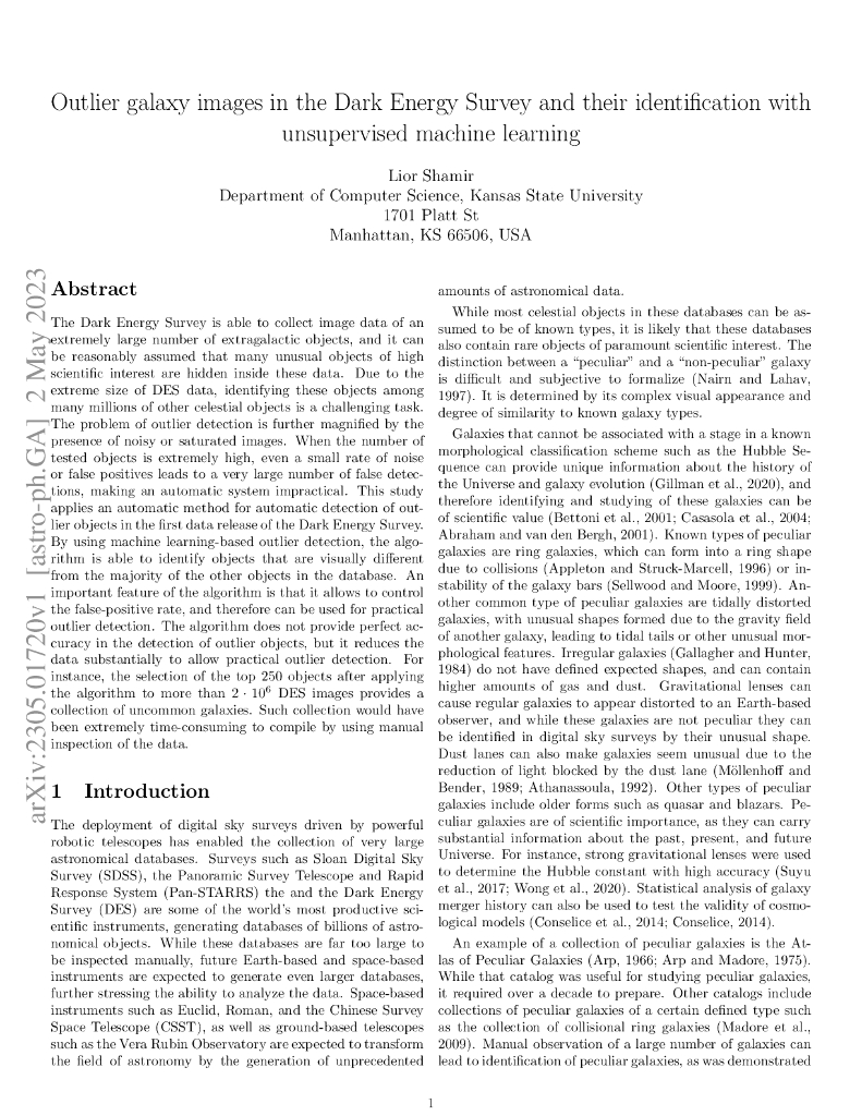 Dark Energy Survey 中的异常星系图像及其使用无监督机器学习的识别（英文版）