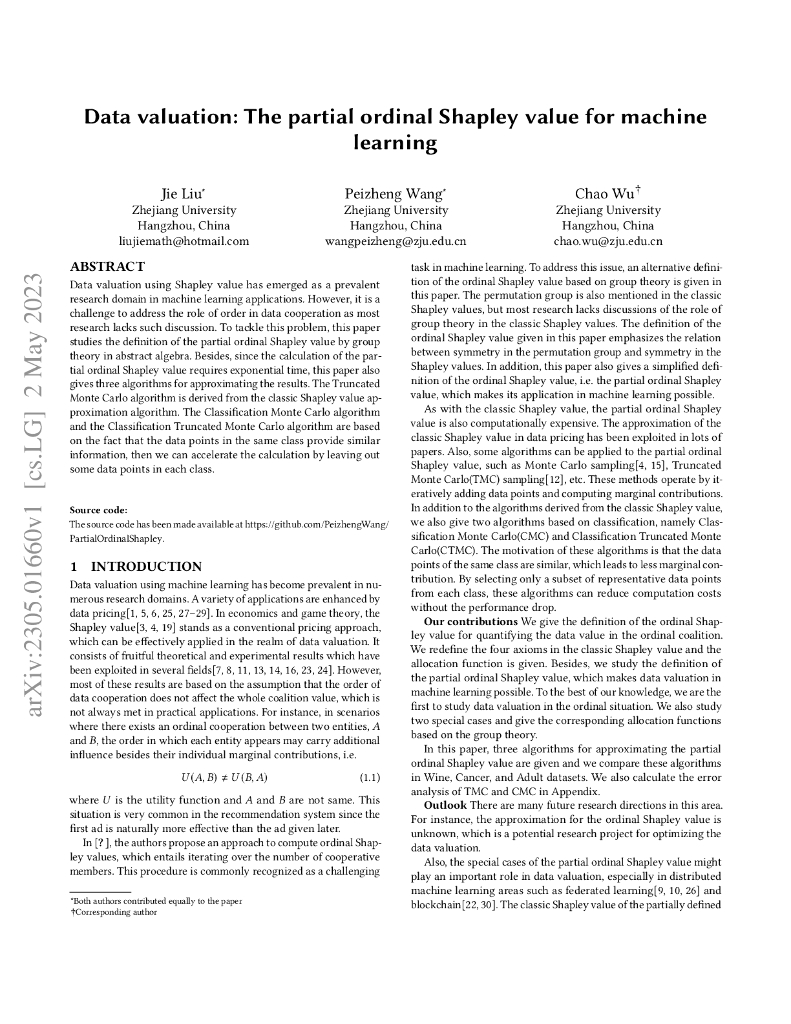 数据估值：机器学习的部分序数 Shapley 值（英文版）