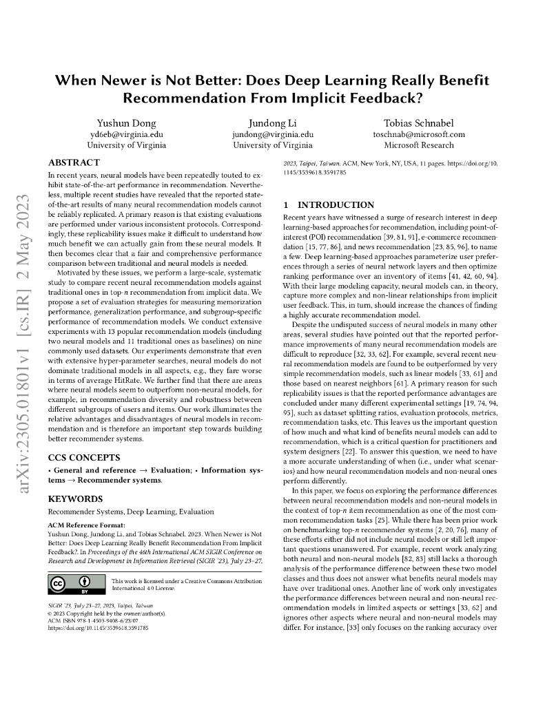 当新不如旧：深度学习是否真正有益于从隐式反馈中进行推荐？（英文版）