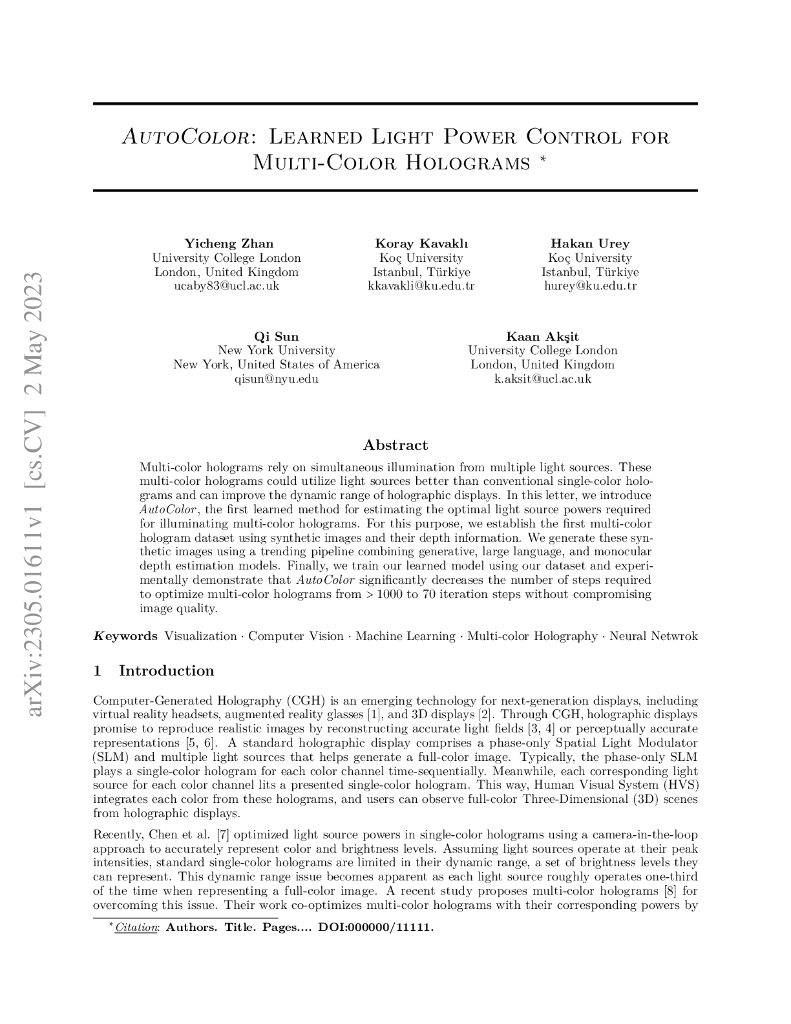 AutoColor：用于多色全息图的学习型光功率控制（英文版）
