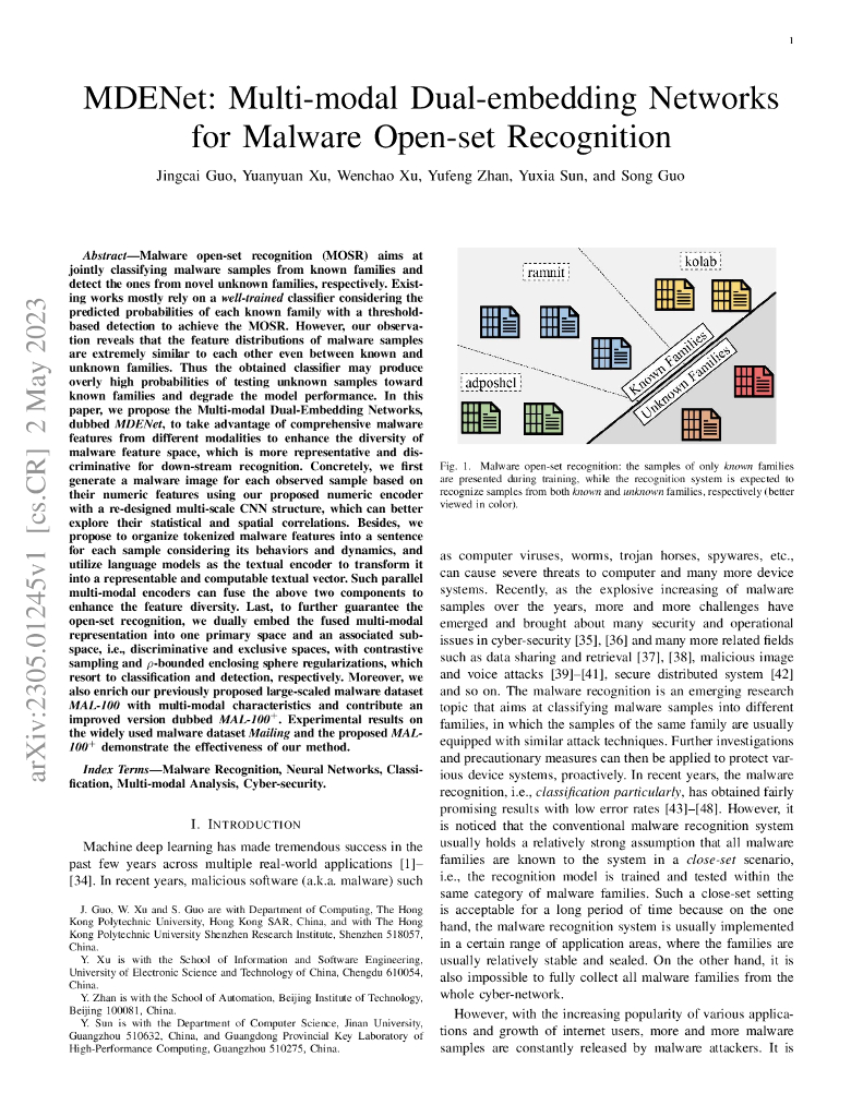 MDENet：用于恶意软件开放集识别的多模态双嵌入网络（英文版）