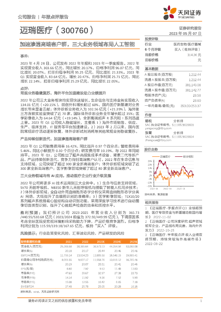天风证券：迈瑞医疗（300760）-加速渗透高端客户群，三大业务领域布局<em>人工智能</em> 海报