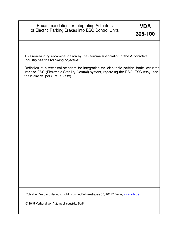 Recommendation for Integrating Actuators of Electric Parking Brakes into ESC Control Units