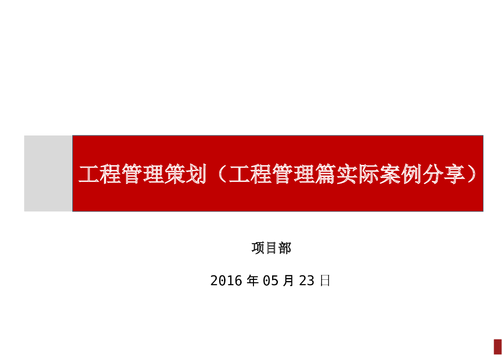 大型综合项目工程管理策划（PPT，案例分享）