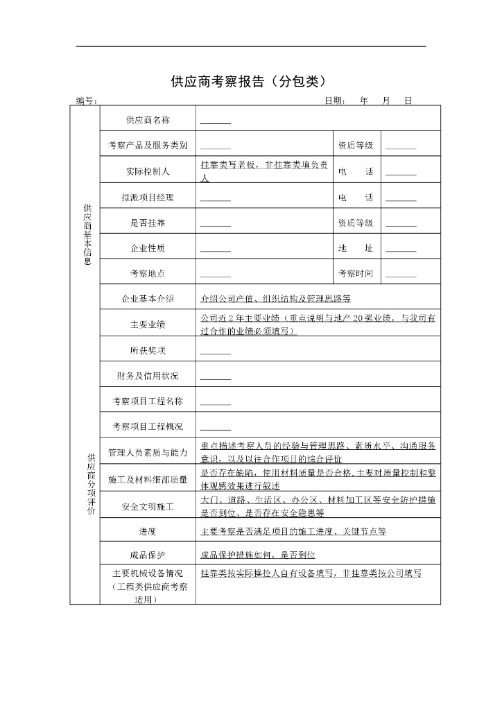 附件4供应商考察报告（分包类）