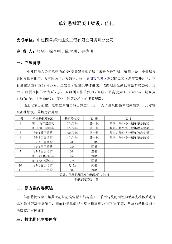 单独悬挑混凝土梁设计优化