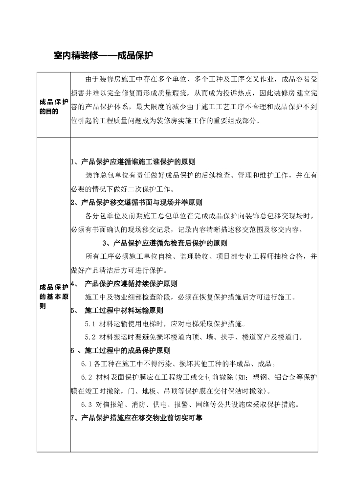 室内精装修标准化（成品保护）