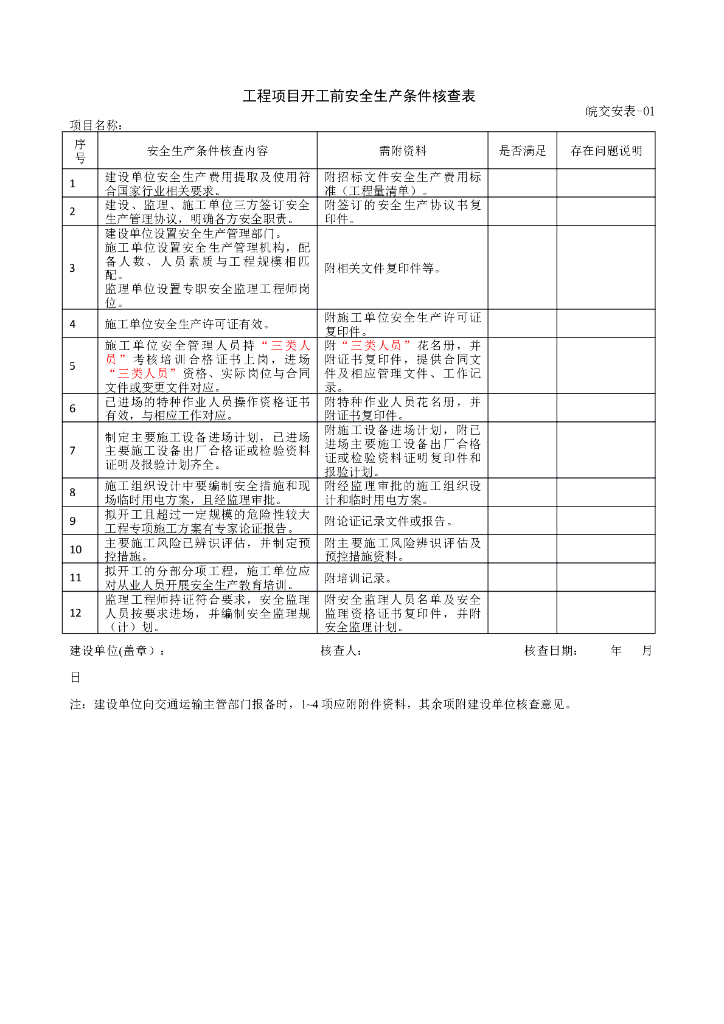[安徽]公路水运工程安全管理指南表格（word）