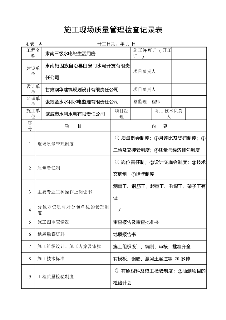 建筑工程施工质量验收表格(直接套用)