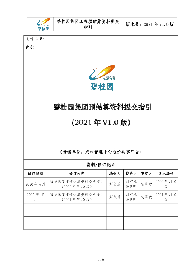 知名集团预结算资料提交指引（2021年）