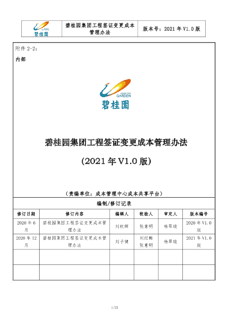 知名集团工程签证变更成本管理办法（2021年）