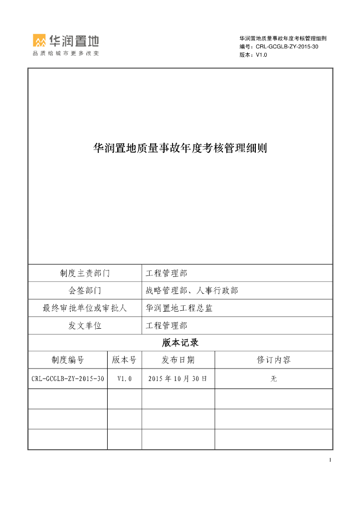 名企质量事故年度考核管理细则