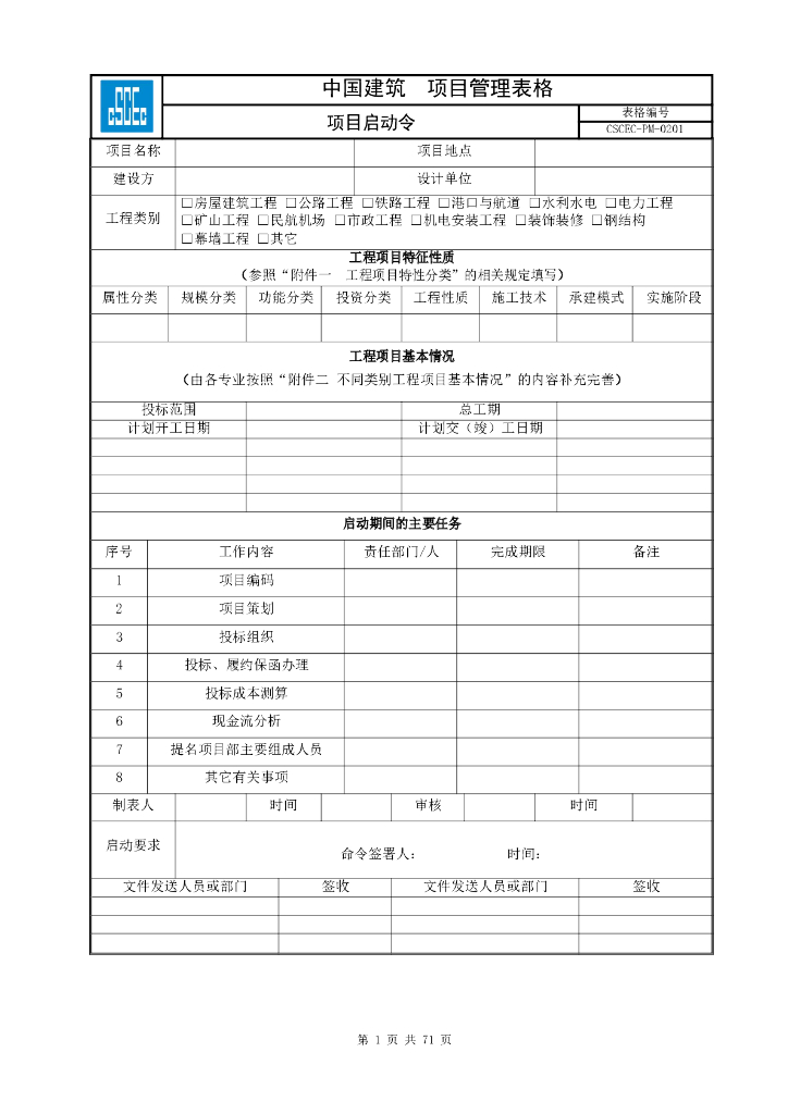 中国建筑企业标准化管理表格（word版）