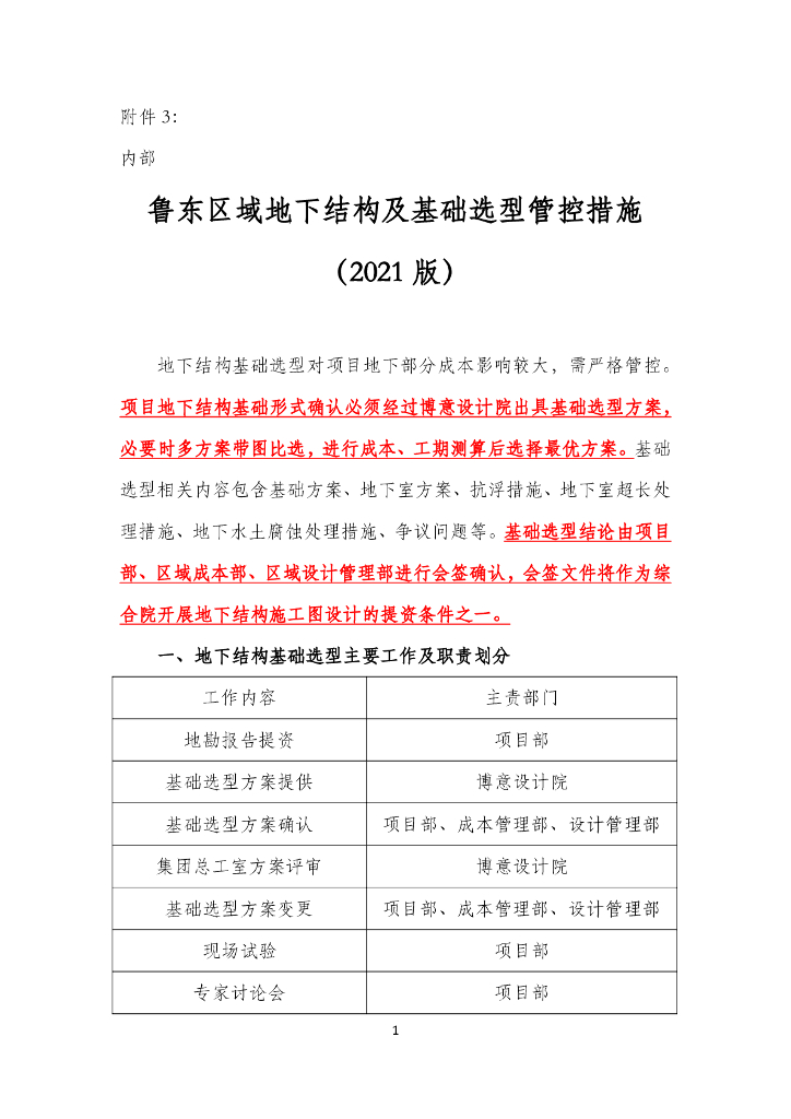地下结构及基础选型管控措施（2021年）