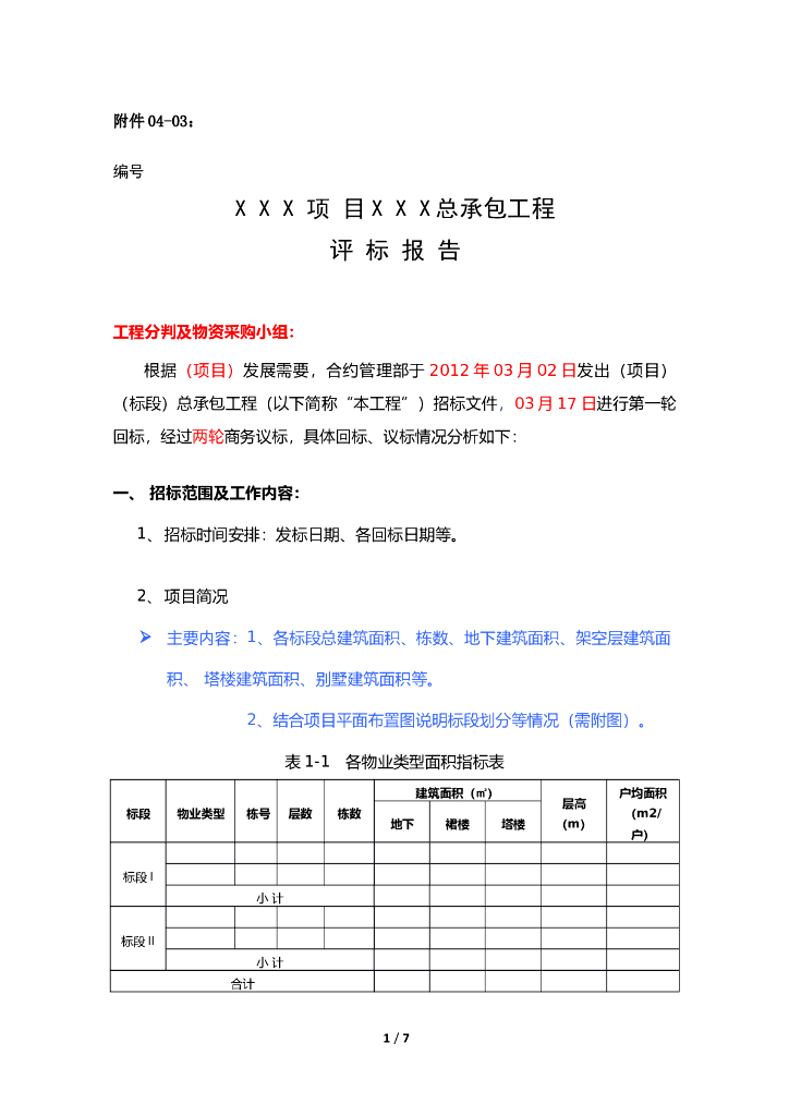 总包工程评标报告模板（修）