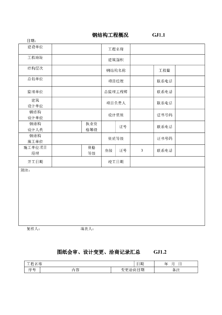 钢结构工程竣工验收表格（全套）