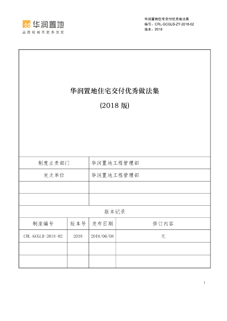 华润置地住宅交付优秀做法集（2018版）217页