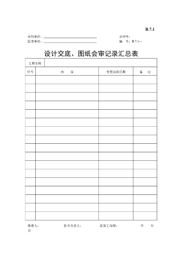 [B类表格]设计交底、图纸会审记录汇总表