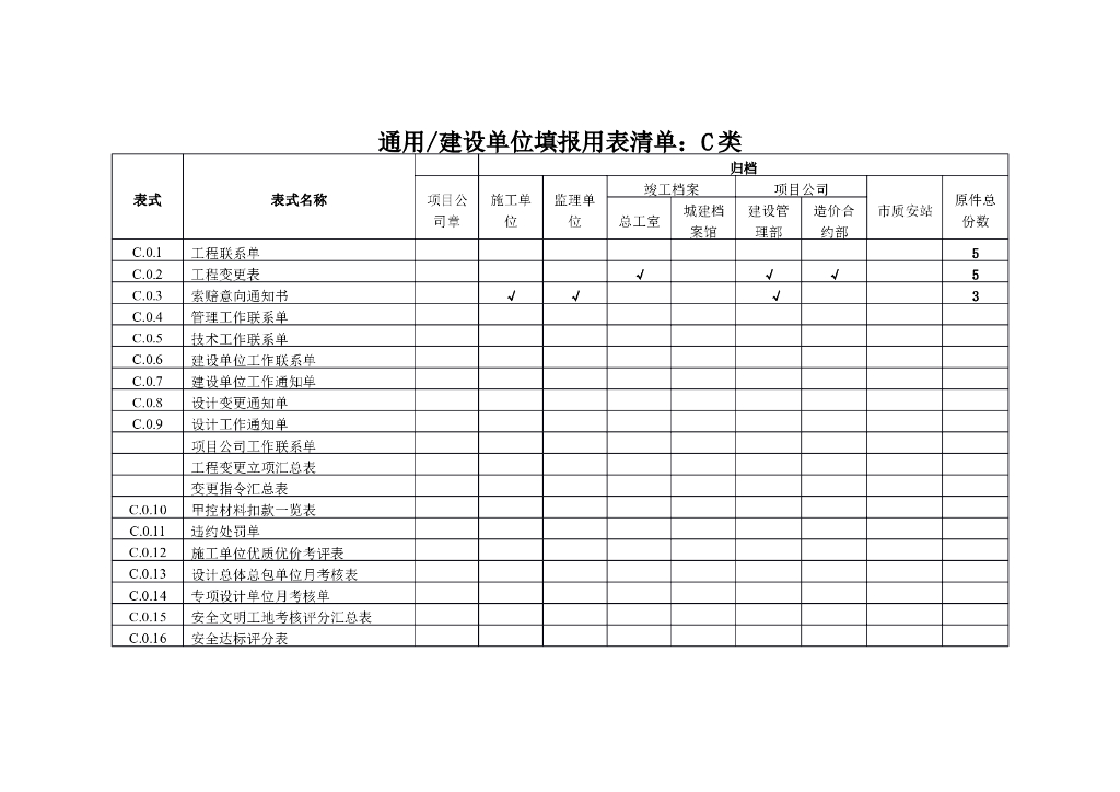 [C类表格]建设单位用表清单