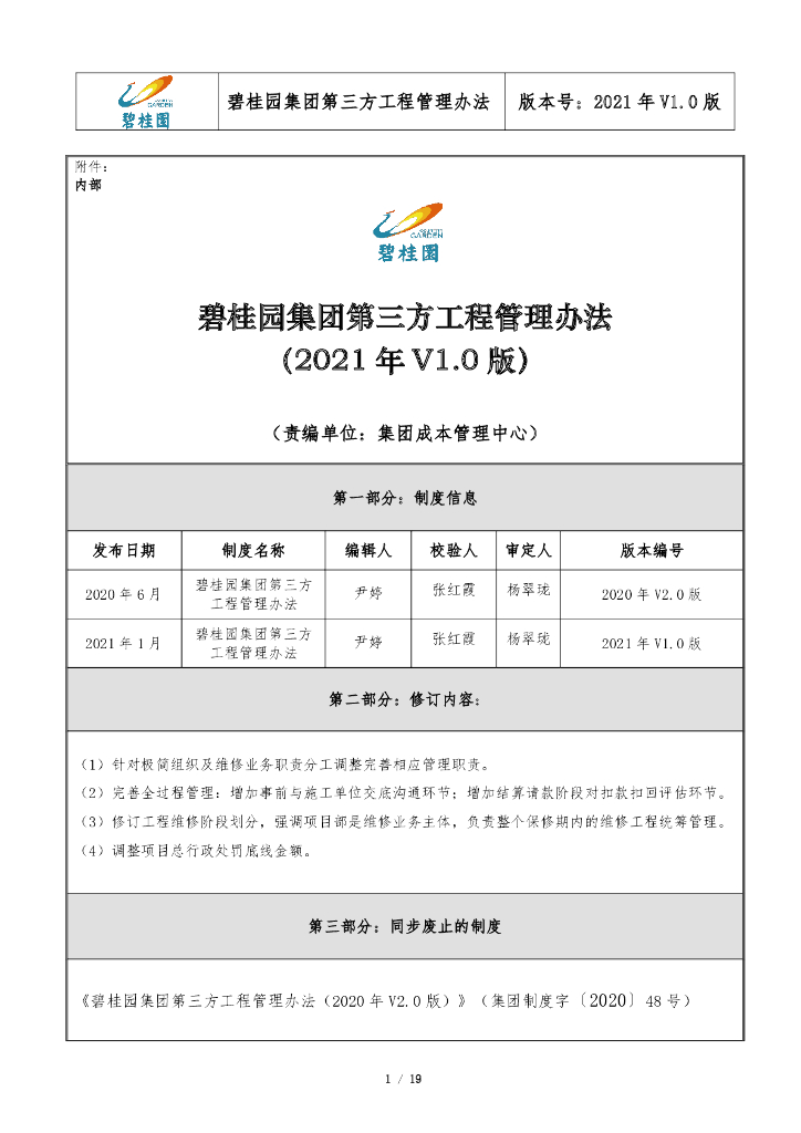 房地产集团第三方工程管理办法（2021年）
