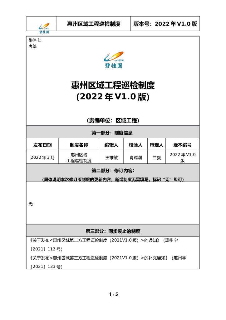 知名房企惠州区域工程巡检制度（2022年）