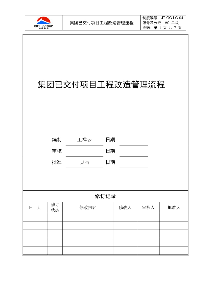 集团已交付项目工程改造管理流程
