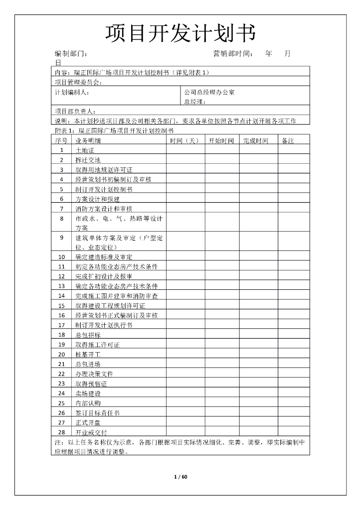 房地产项目开发流程计划书（含表格）