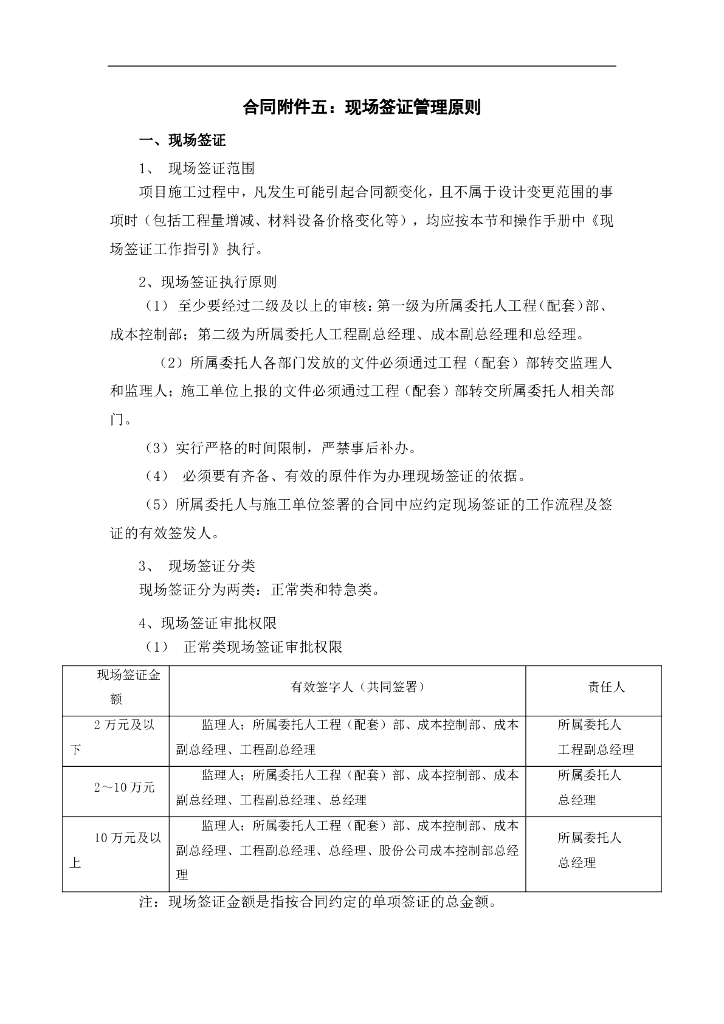 施工现场签证管理原则
