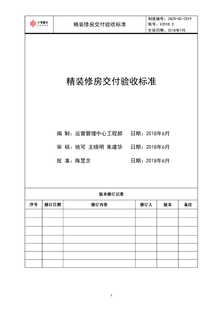 精装修房交付验收标准