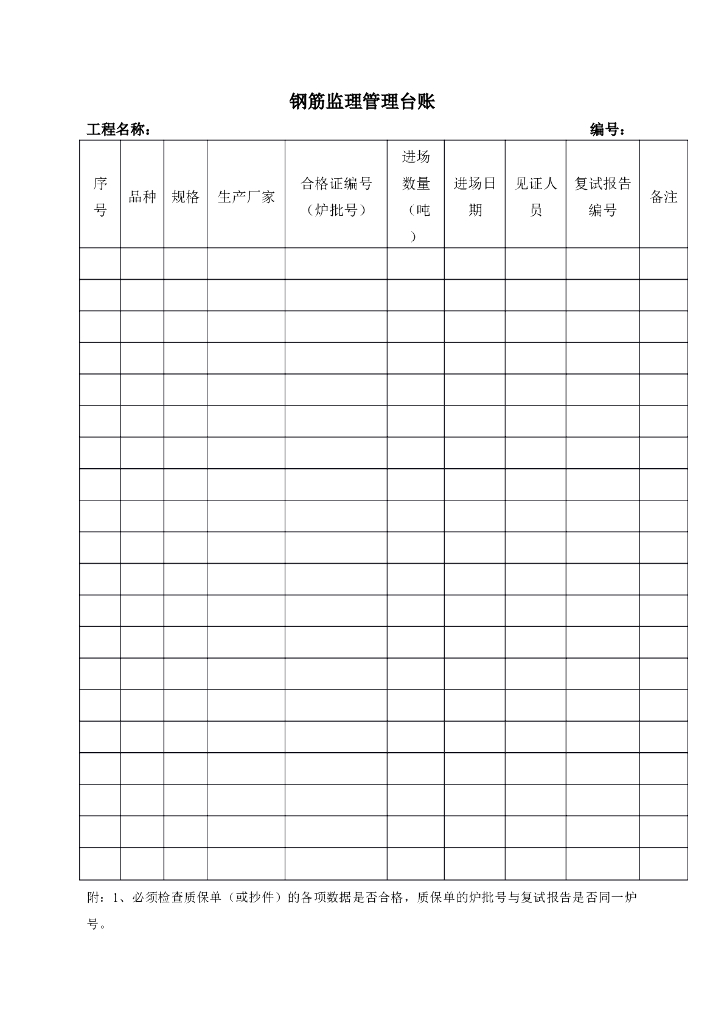 工程监理台账模板（直接套用）