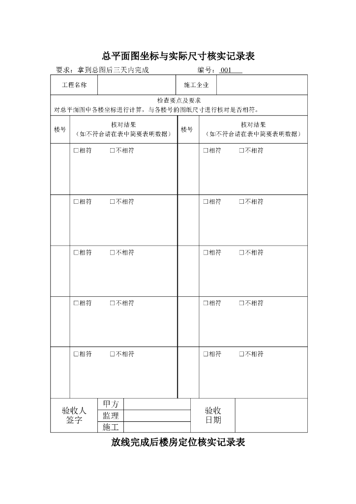土建工程监理质量验收表格（99页）