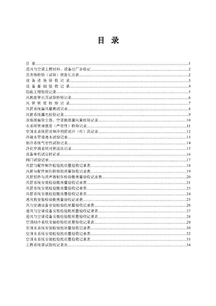 全套建筑工程资料表格(通风空调资料)