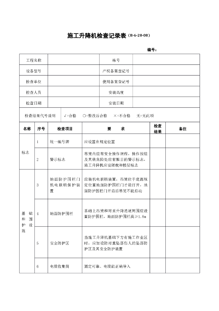 施工升降机检查记录表