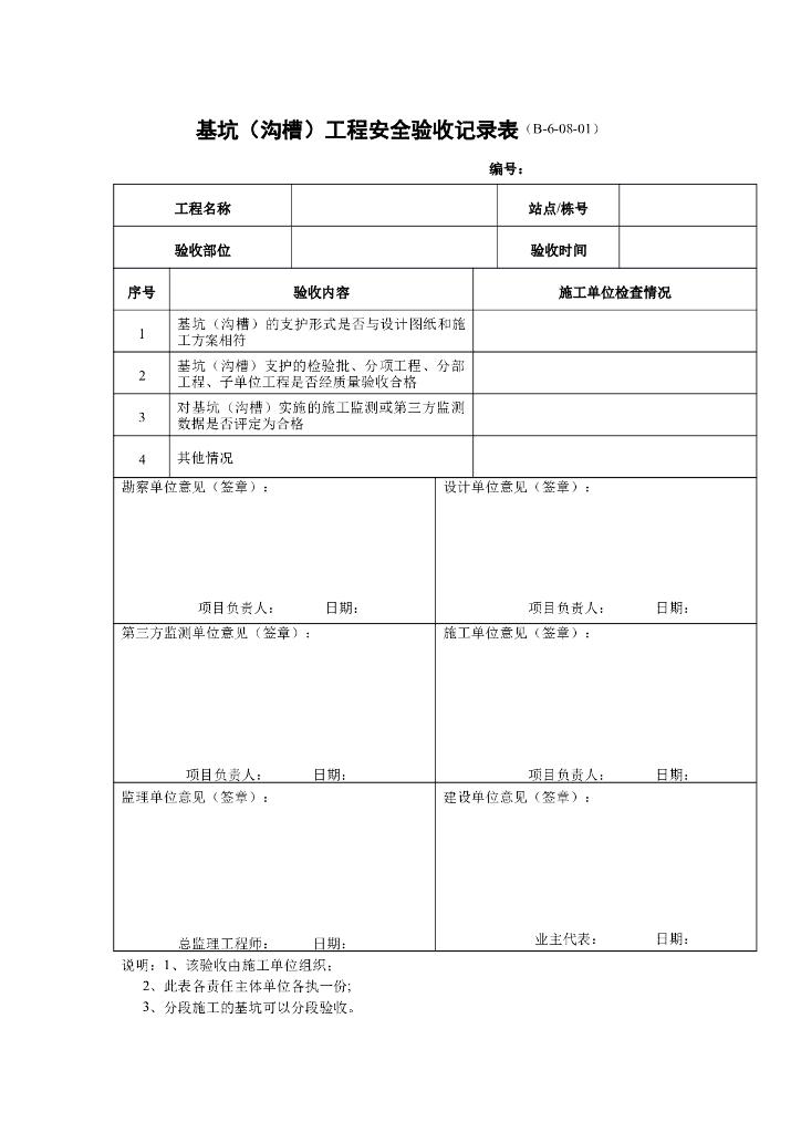 基坑（沟槽）工程安全验收记录表